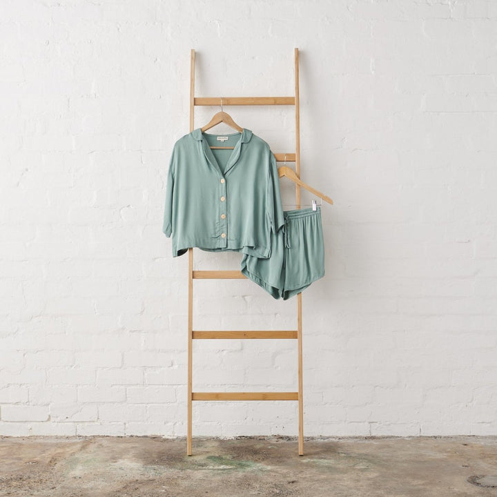 Bamboo Pyjamas - Crop Button Up + Short PJ Set in Sage Green-Jade and May-Pyjamas-Jade and May