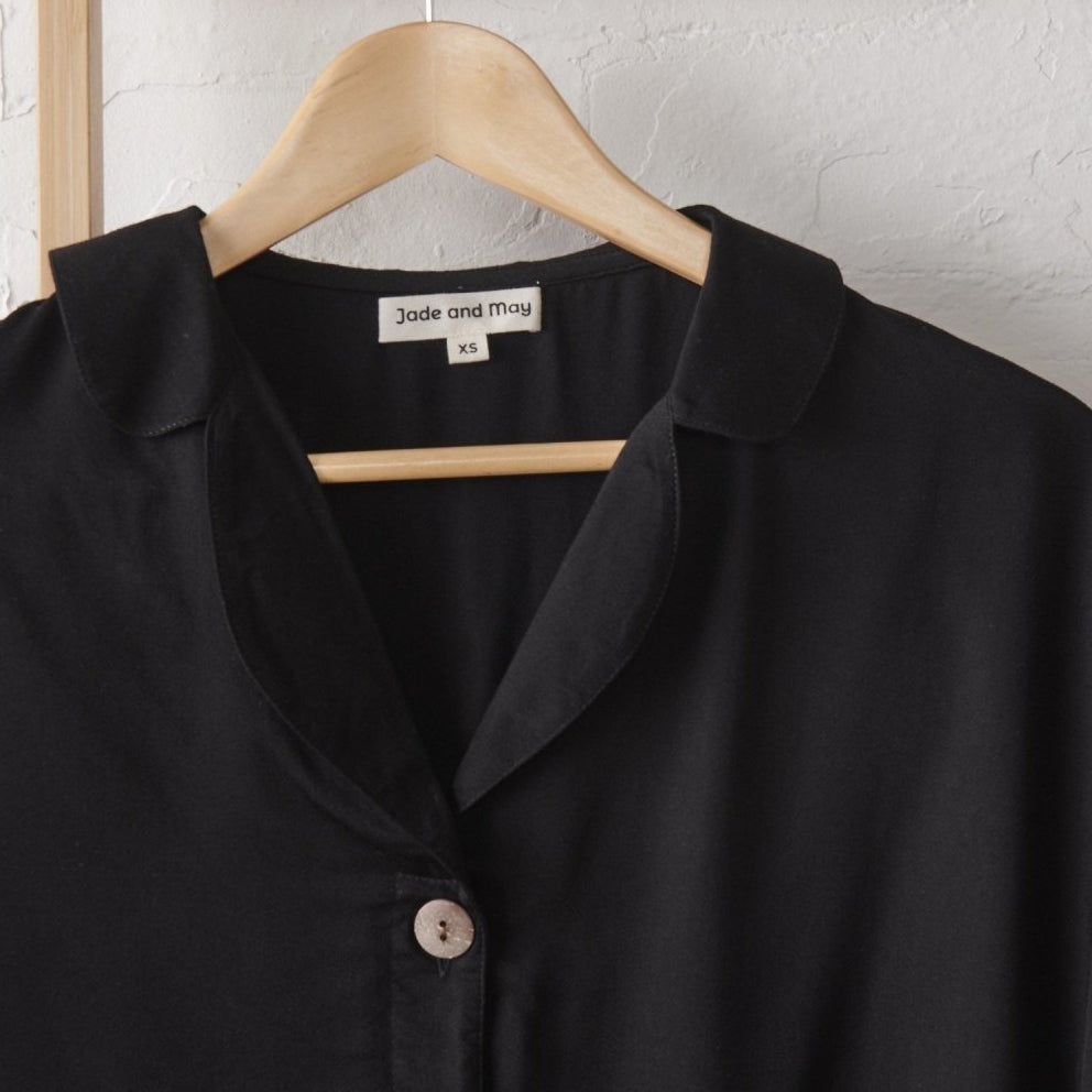 Bamboo Pyjamas - Crop Button Up + Short PJ Set in Black - Pyjamas