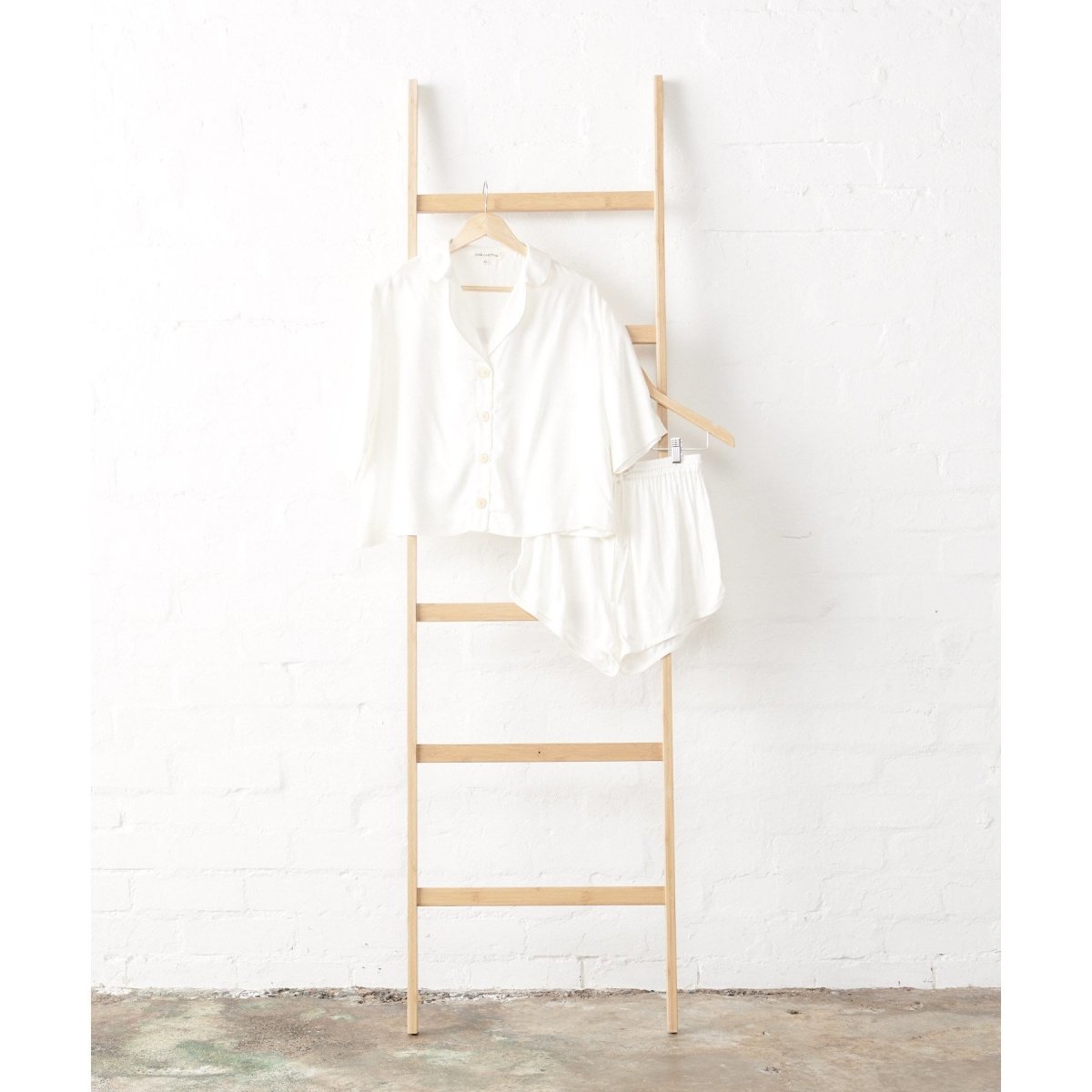 Bamboo Pyjamas - Crop Button Up + Short Set in White-Jade and May-Pyjamas-Jade and May