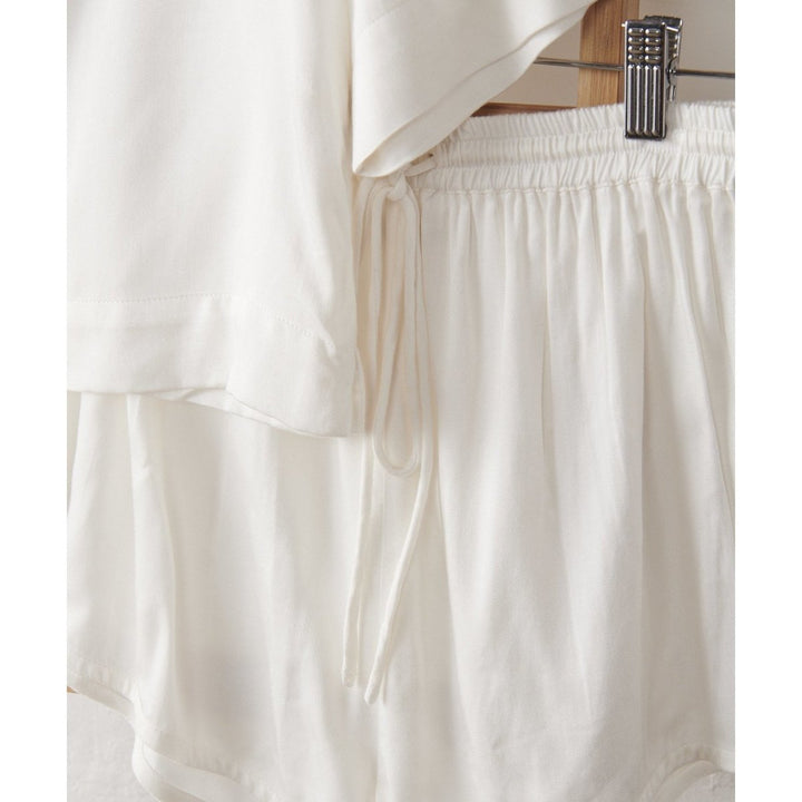 Bamboo Pyjamas - Crop Button Up + Short Set in White-Jade and May-Pyjamas-Jade and May