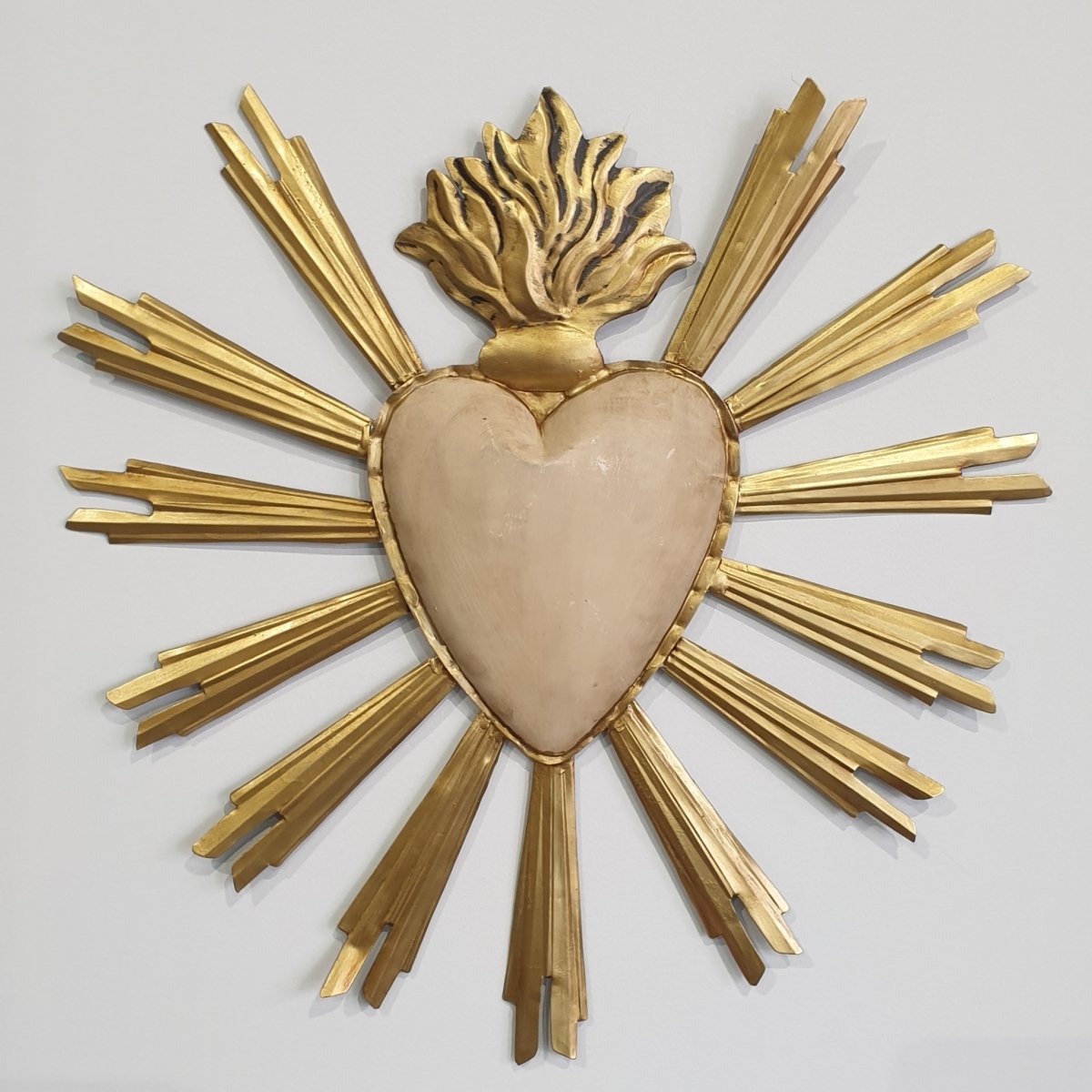 Beige Mexican Heart with Golden Rays | Mexican Folkart-Mexican Handicrafts-Mexican Folk Art-Jade and May
