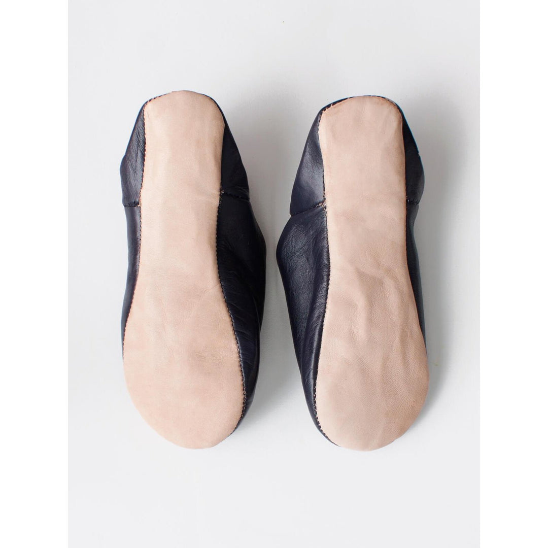 Babouche: Leather Moroccan Slippers - Black-Jade and May-Slippers-Jade and May