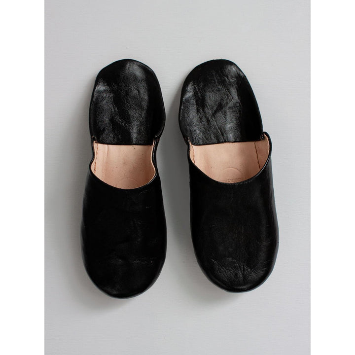 Babouche: Leather Moroccan Slippers - Black-Jade and May-Slippers-Jade and May