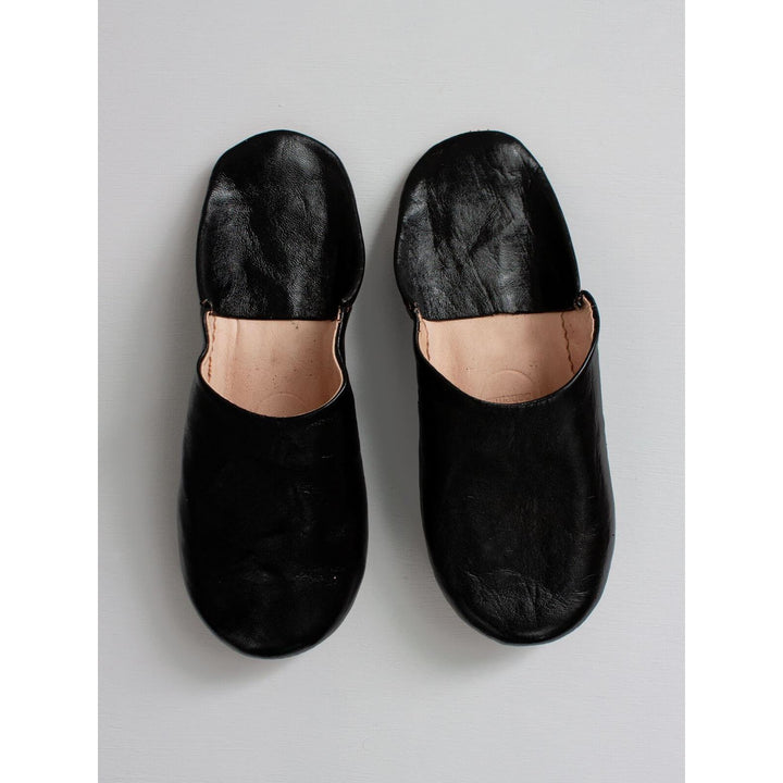 Babouche: Leather Moroccan Slippers - Black - Slippers