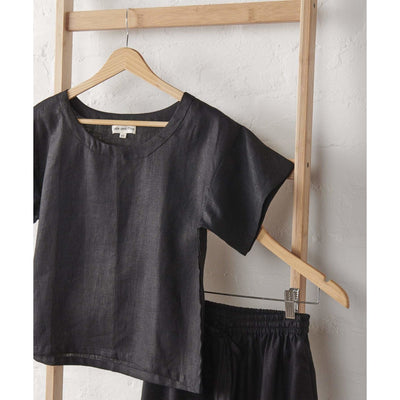Black Linen Tee & Pant Pyjama Set-Jade and May-Pyjamas-Jade and May