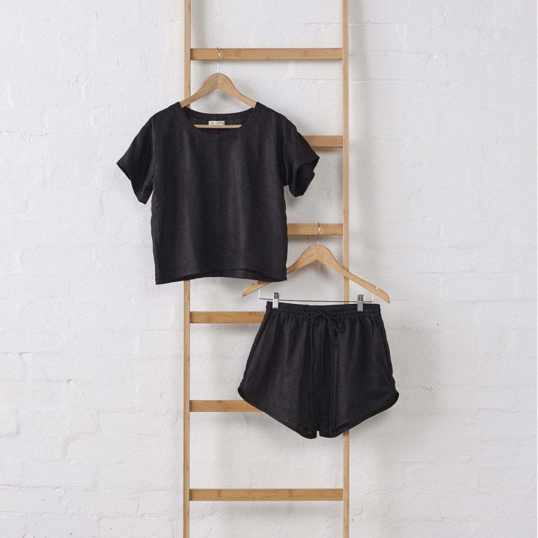 Black Linen TShirt - Apparel - shown with matching shorts