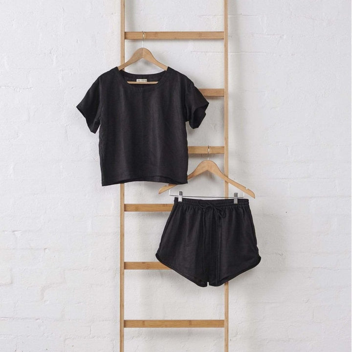 Black Linen TShirt - Apparel - shown with matching shorts
