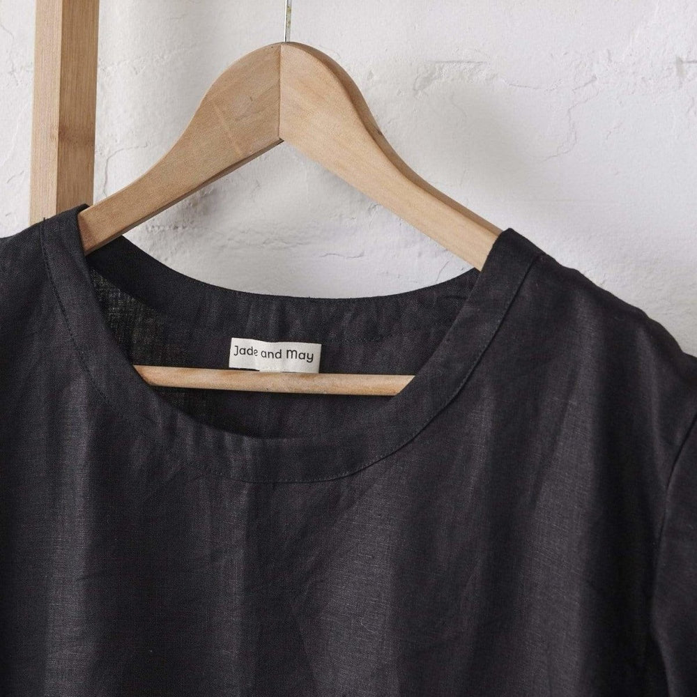 Black Linen TShirt - Apparel - close up of the linen fabric