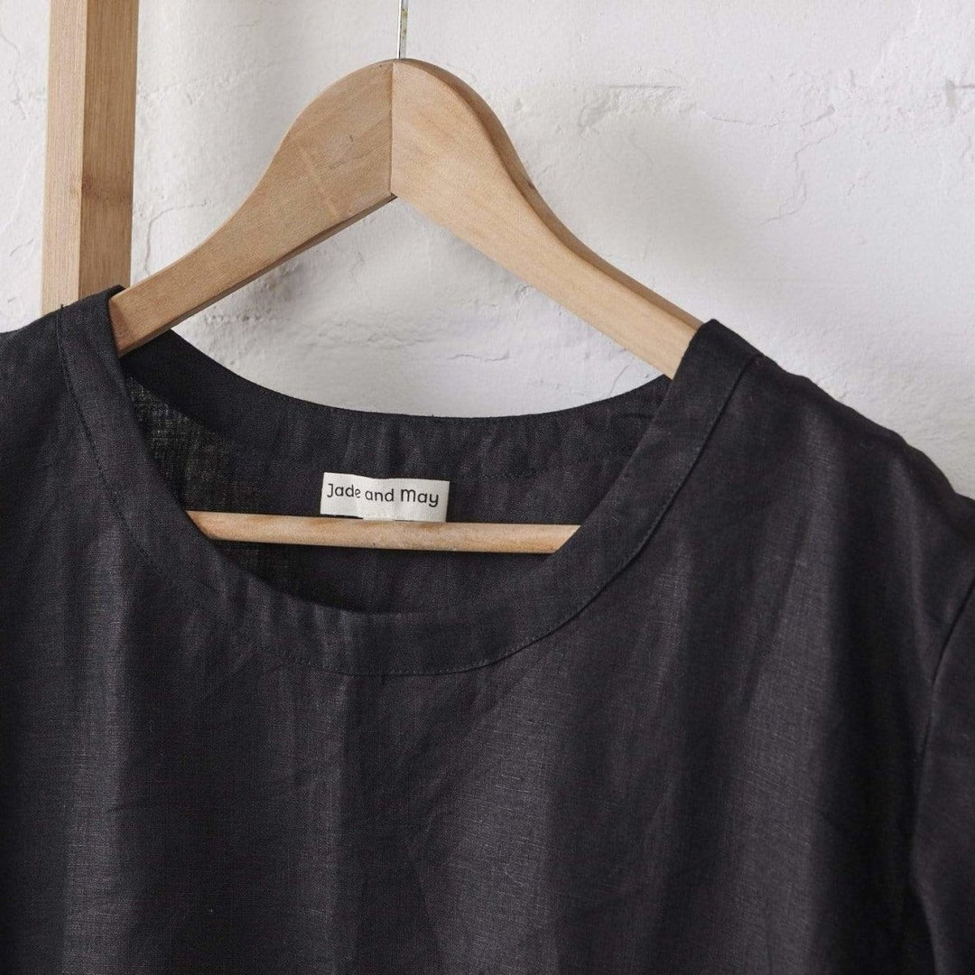 Black Linen TShirt - Apparel - close up of the linen fabric