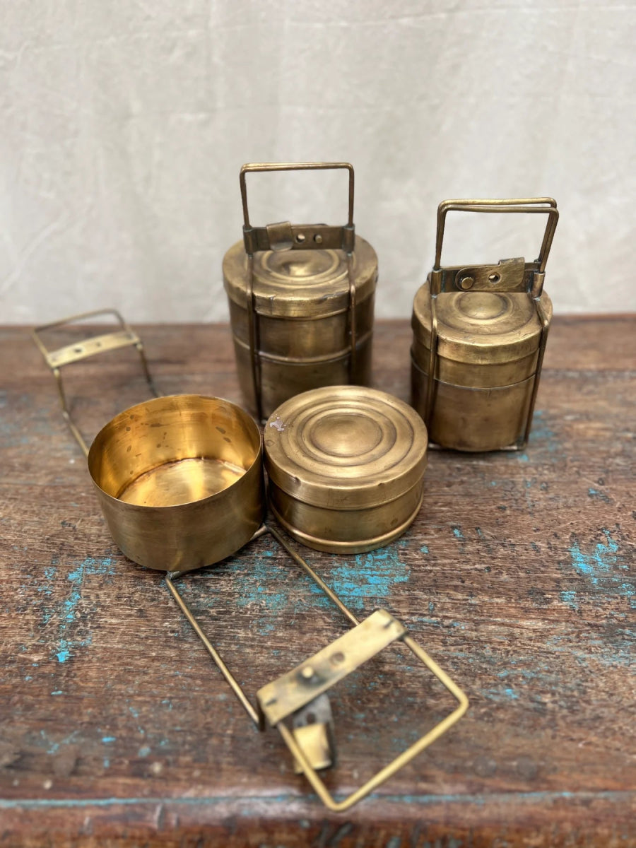 Brass Tiffin Lunch Box | Vintage-Vintage-Vintage Brass Tiffin Storage Box-Jade and May