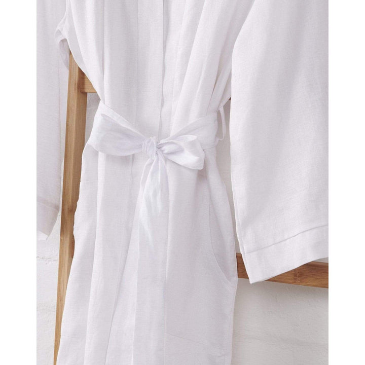 Bridal Bathrobe - White Linen-Jade and May-Bridal Bathrobe-Jade and May