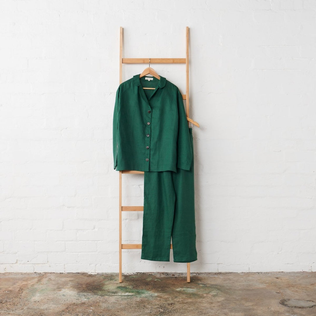 Linen Pyjama Set - Emerald Green | Jade and May-Jade and May-Pajamas-Jade and May