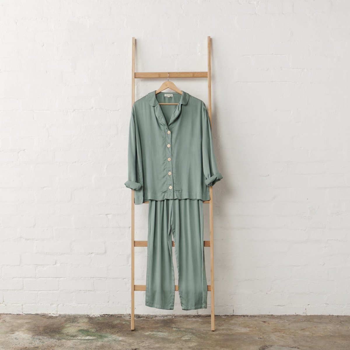 Bamboo Pyjama - Classic Set in Sage Green-Jade and May-Pyjamas-Jade and May