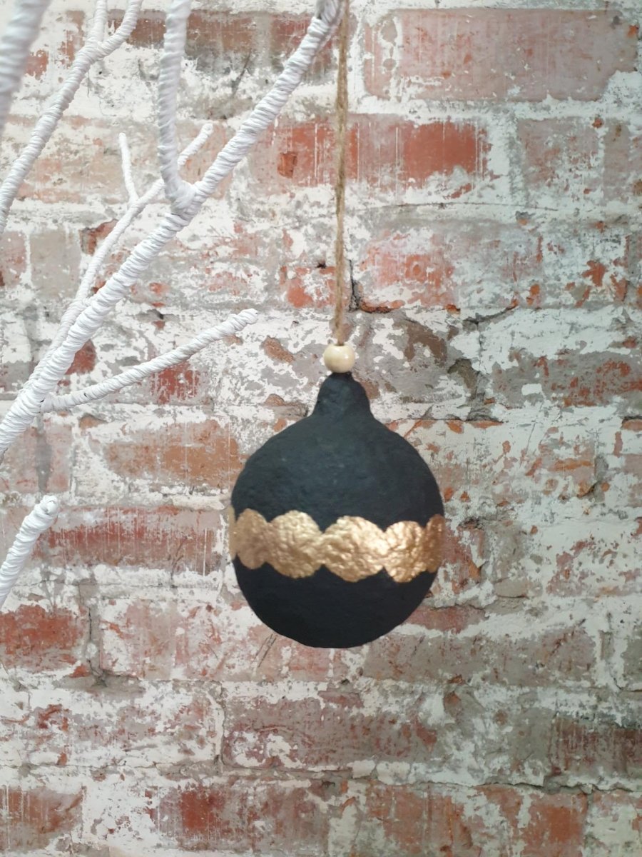Cotton Mache Christmas Decorations | Black Bauble - Christmas Decorations