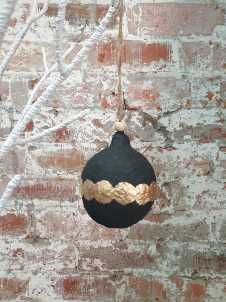 Cotton Mache Christmas Decorations | Black Bauble - Christmas Decorations