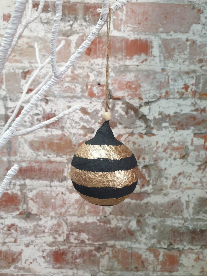 Cotton Mache Christmas Decorations | Black Bauble - Christmas Decorations