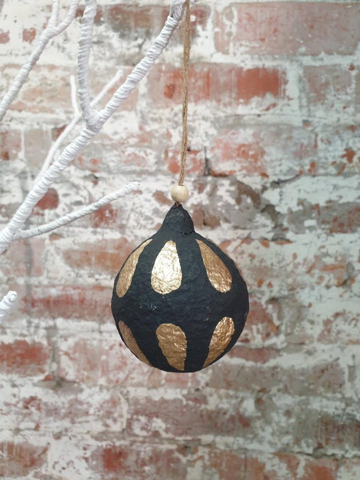 Cotton Mache Christmas Decorations | Large Teardrop - Black - Christmas Decorations
