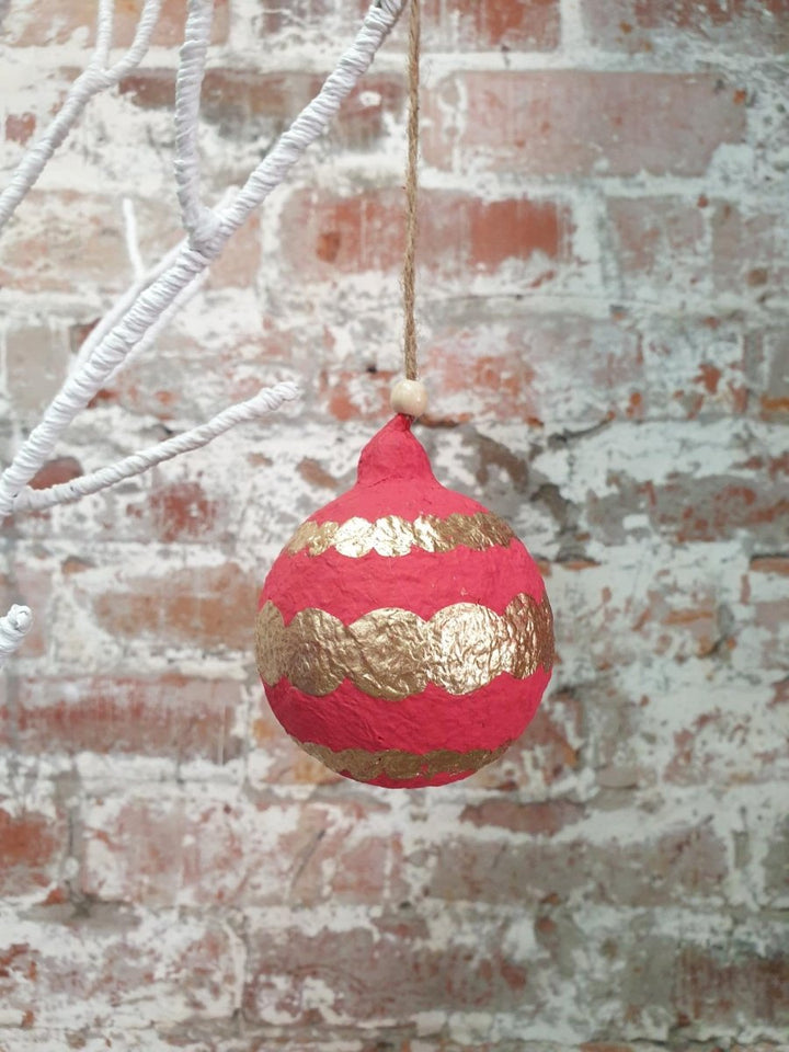 Cotton Mache Christmas Decorations | Red Bauble - Christmas Decorations