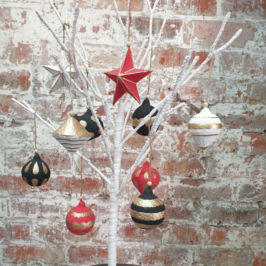 Cotton Mache Christmas Decorations | Red Bauble - Christmas Decorations