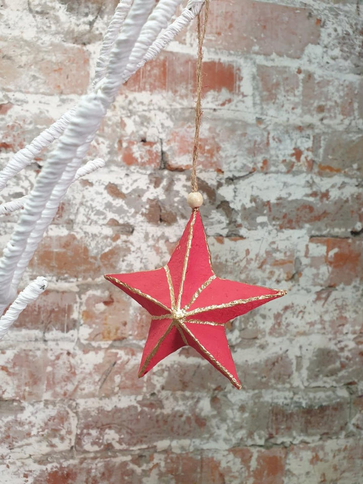 Cotton Mache Christmas Decorations | Red Star - Christmas Decorations