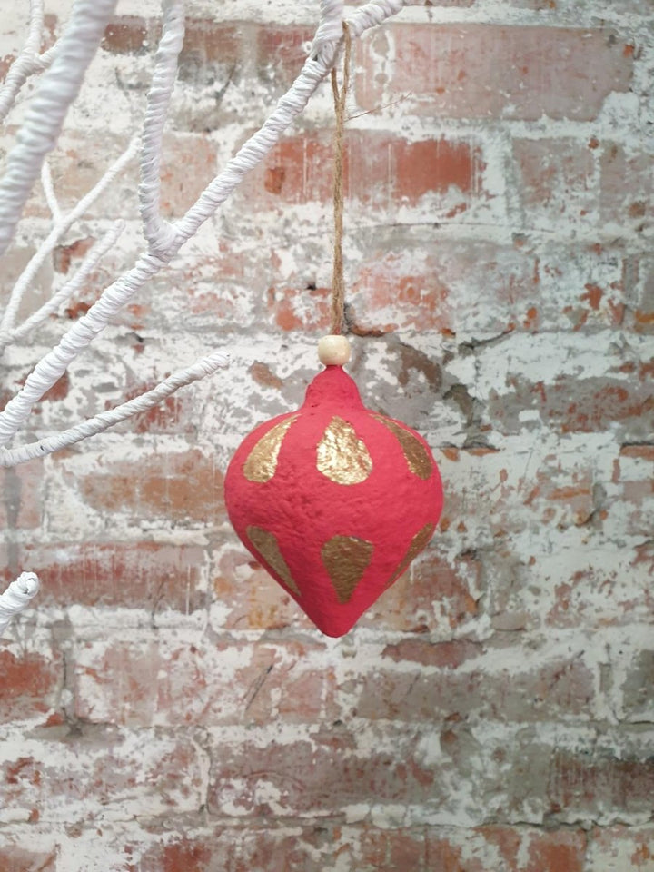 Cotton Mache Christmas Decorations | Small Teardrop - Red - Christmas Decorations