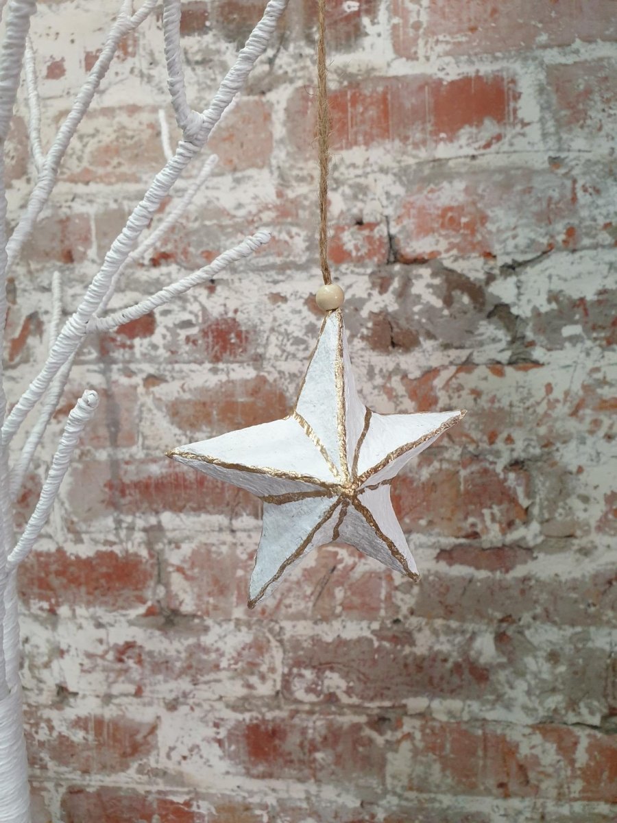 Cotton Mache Christmas Decorations | White Star-Ruby Star Traders-Christmas Decorations-Jade and May