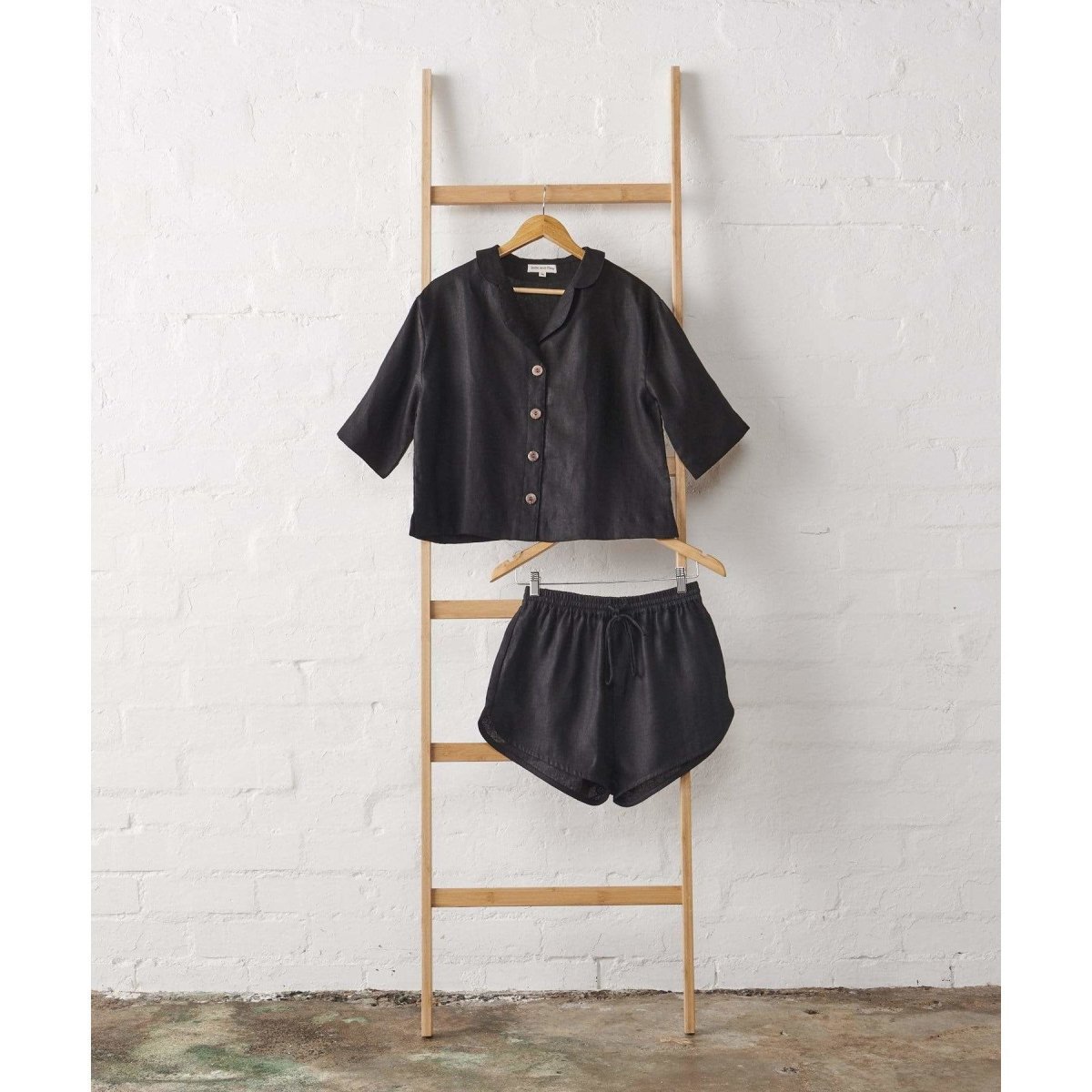 Crop Button Up and Short Linen Pyjama set - Black | Jade and May-Jade and May-Pyjamas-Jade and May