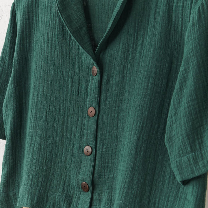 Cotton Crop Button Up + Short PJ Set - Hunter Green-Jade and May-Pyjamas-Jade and May