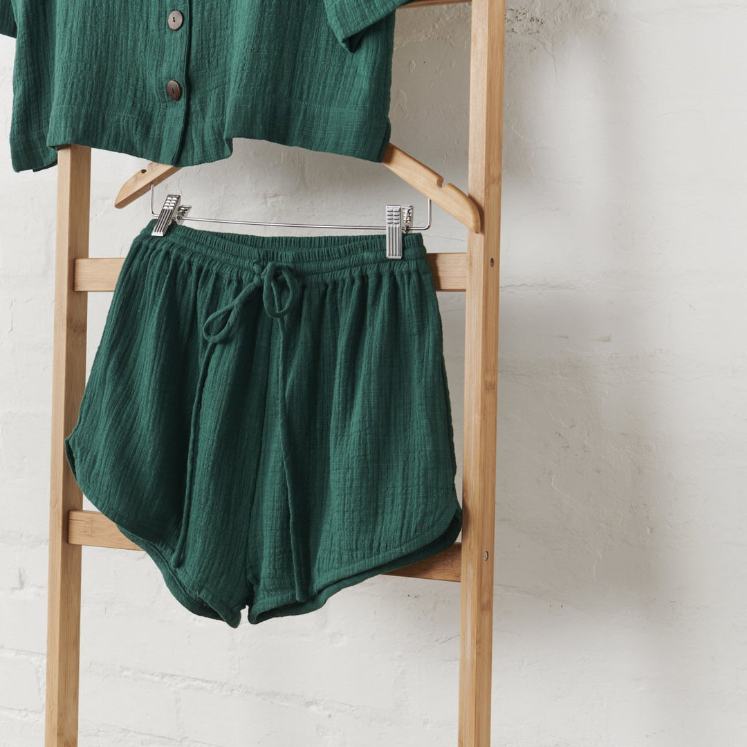 Cotton Crop Button Up + Short PJ Set - Hunter Green-Jade and May-Pyjamas-Jade and May