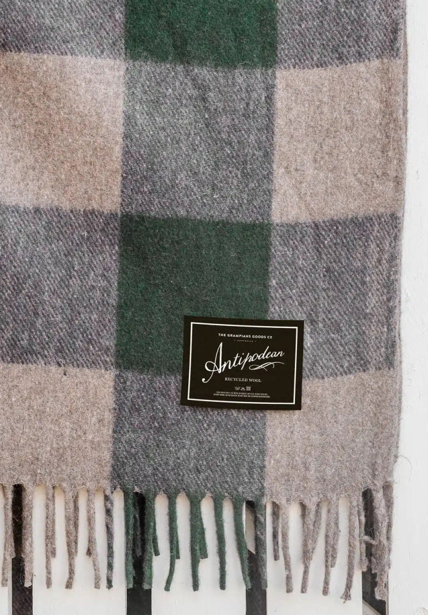 Grampians Goods Co | Recycled Wool Picnic Check Blankets - Cypress-Grampians Goods Co-Wool Blanket-Jade and May