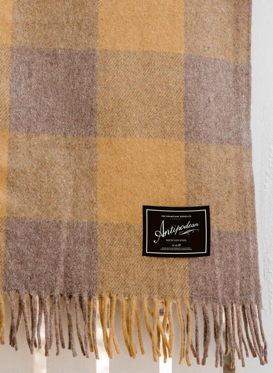 Grampians Goods Co | Recycled Wool Picnic Check Blankets - Wattleseed-Grampians Goods Co-Wool Blanket-Jade and May