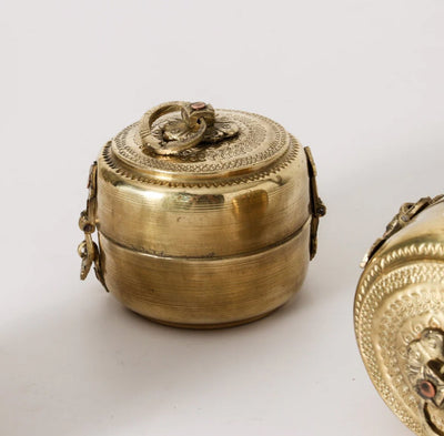 Indian Brass Chapati Box-Indigo Love-Bowl-Jade and May
