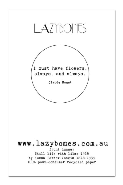 Lazybones Greeting Card - Still Life Lilac-Lazybones-Greeting Card-Jade and May