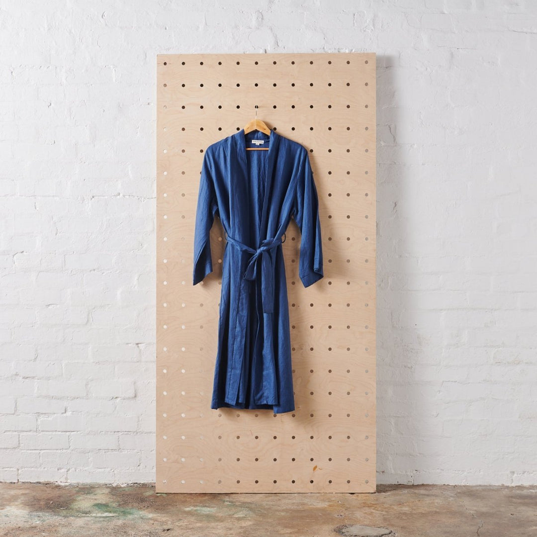 Linen Bathrobe - Navy (Long)-Jade and May-Bathrobe-Jade and May