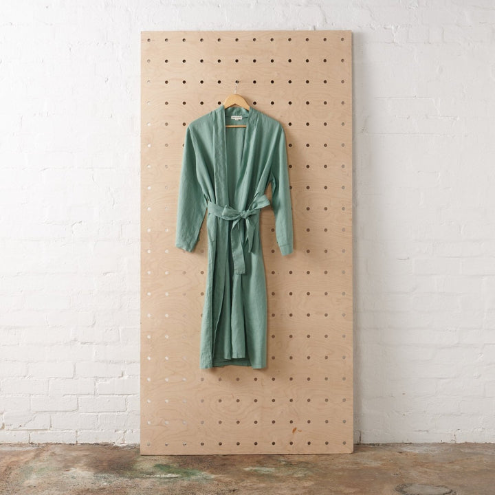 Linen Bathrobe - Sage Green (Long)-Jade and May-Bathrobe-Jade and May