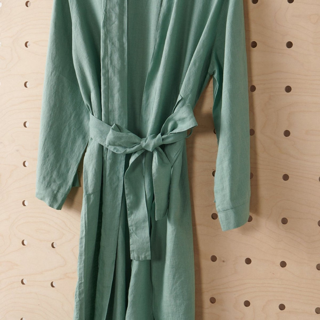 Linen Bathrobe - Sage Green (Long)-Jade and May-Bathrobe-Jade and May