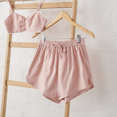 Linen Bralette and Short Set - Pink | Jade and May-Jade and May-Pyjamas-Jade and May