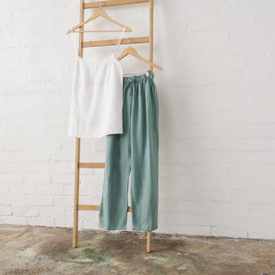 Linen Cami and Pant PJ Set - White and Sage Green-Jade and May-Pyjamas-Jade and May