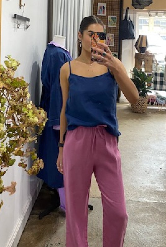 Linen Cami - Navy - Pyjamas