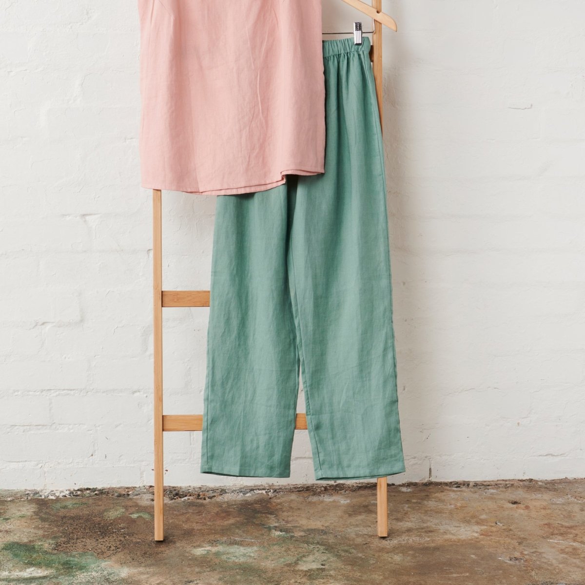 Linen Cami & Pant PJ Set - Pink & Green | Jade and May-Jade and May-Pyjamas-Jade and May