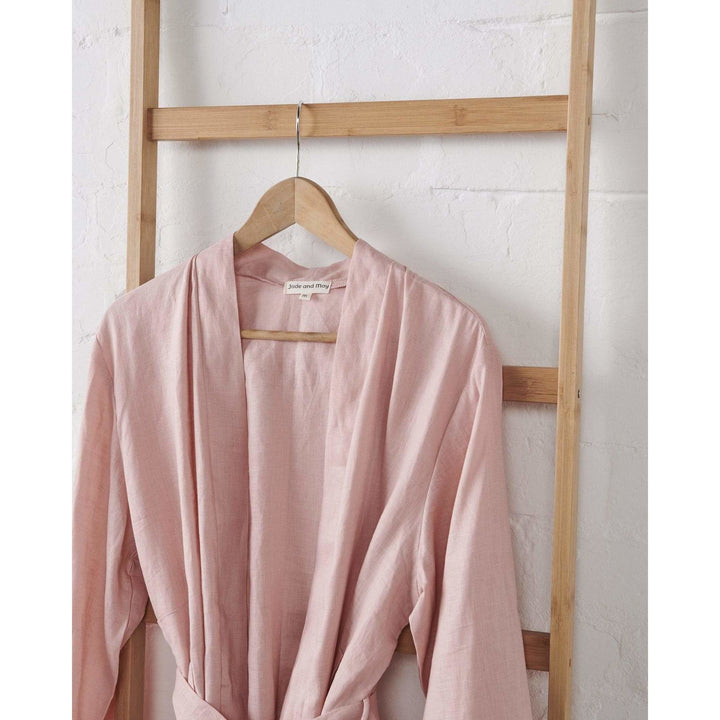 Linen Bathrobe - Pink-Jade and May-Bathrobe-Jade and May