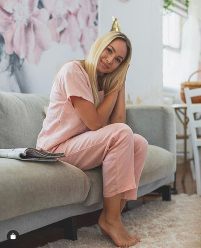 Linen Pyjama Pant - Pink-Jade and May-Pyjamas-Jade and May