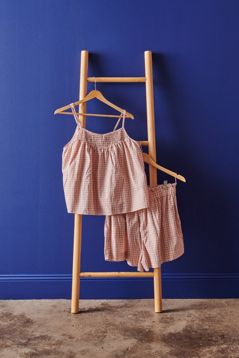 Linen Sets | Gingham - Pink & Cream-Jade and May-Pyjamas-Jade and May