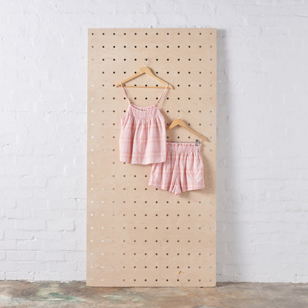 Linen Sets | Peach Tartan-Jade and May-Pyjamas-Jade and May