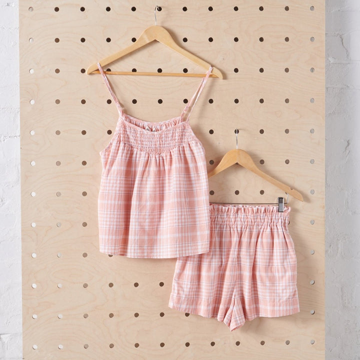 Linen Sets | Peach Tartan-Jade and May-Pyjamas-Jade and May