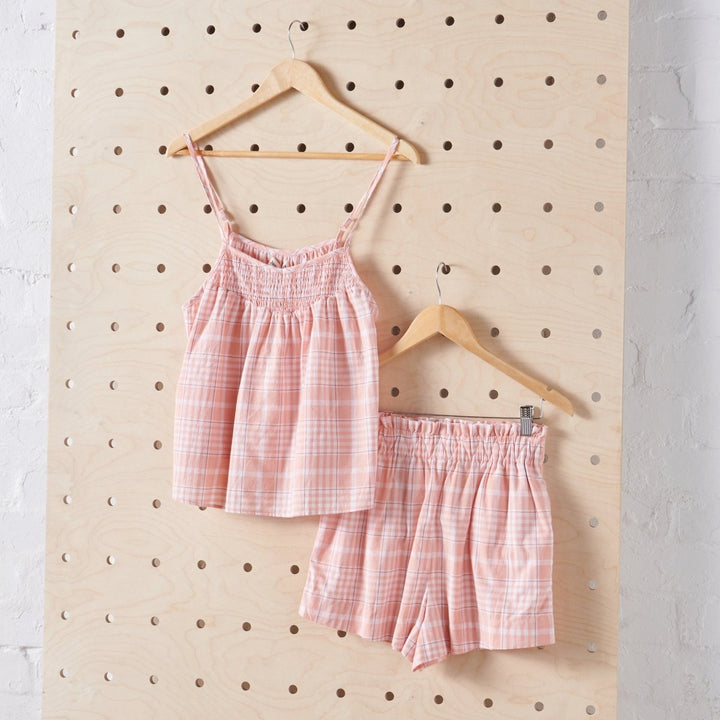 Linen Sets | Peach Tartan-Jade and May-Pyjamas-Jade and May