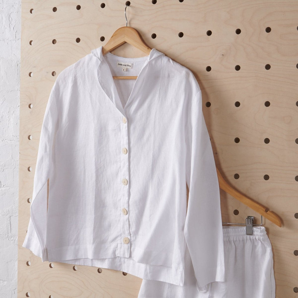 Linen Short Set - White-Jade and May-Pyjamas-Jade and May