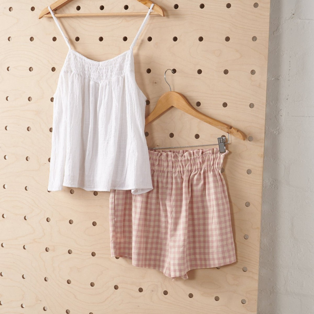 Linen Shorts in Gingham & White Cotton Shirred Top Set-Jade and May-Bundles-Jade and May
