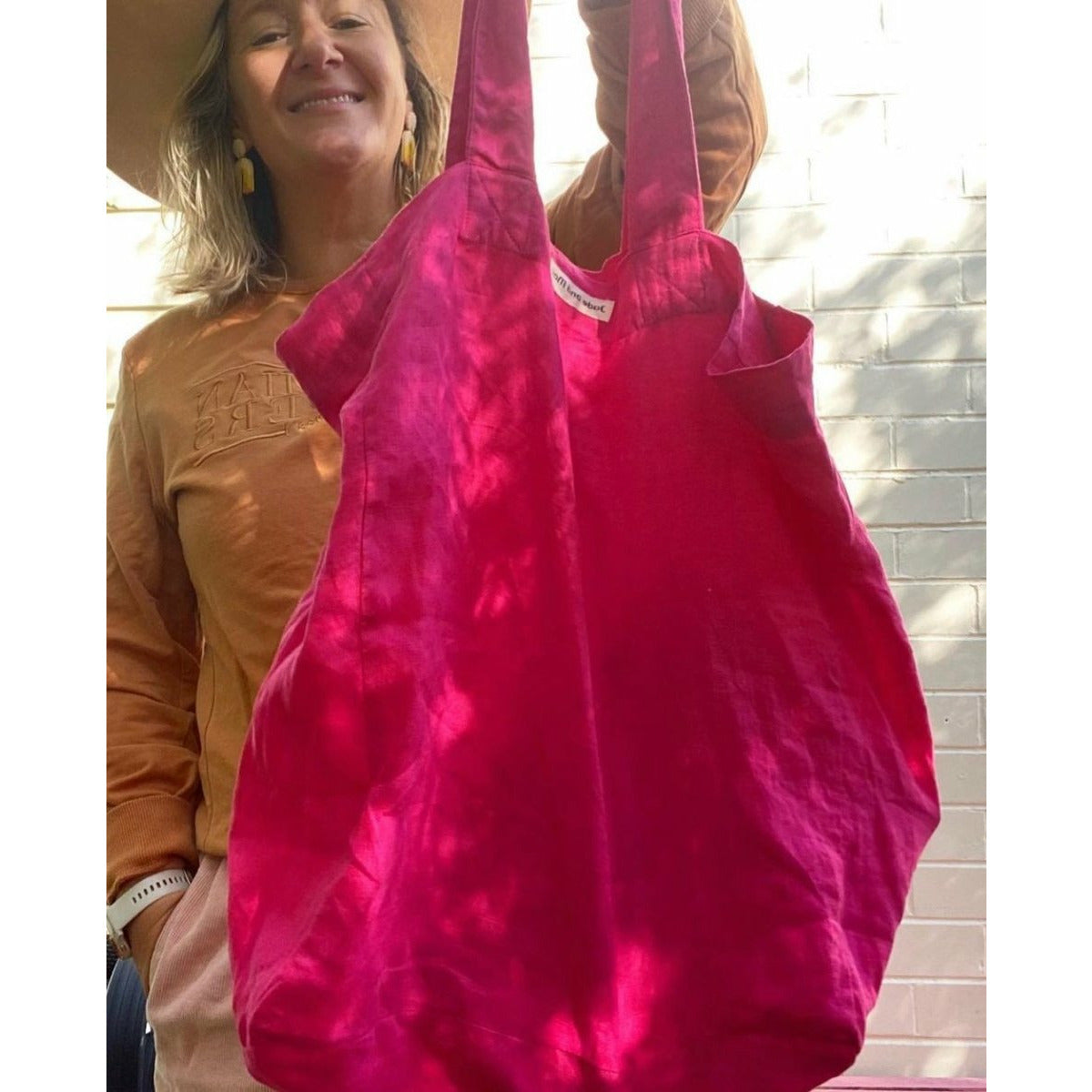Linen Tote Bag - Hot Pink-Jade and May-Linen Tote Bag-Jade and May