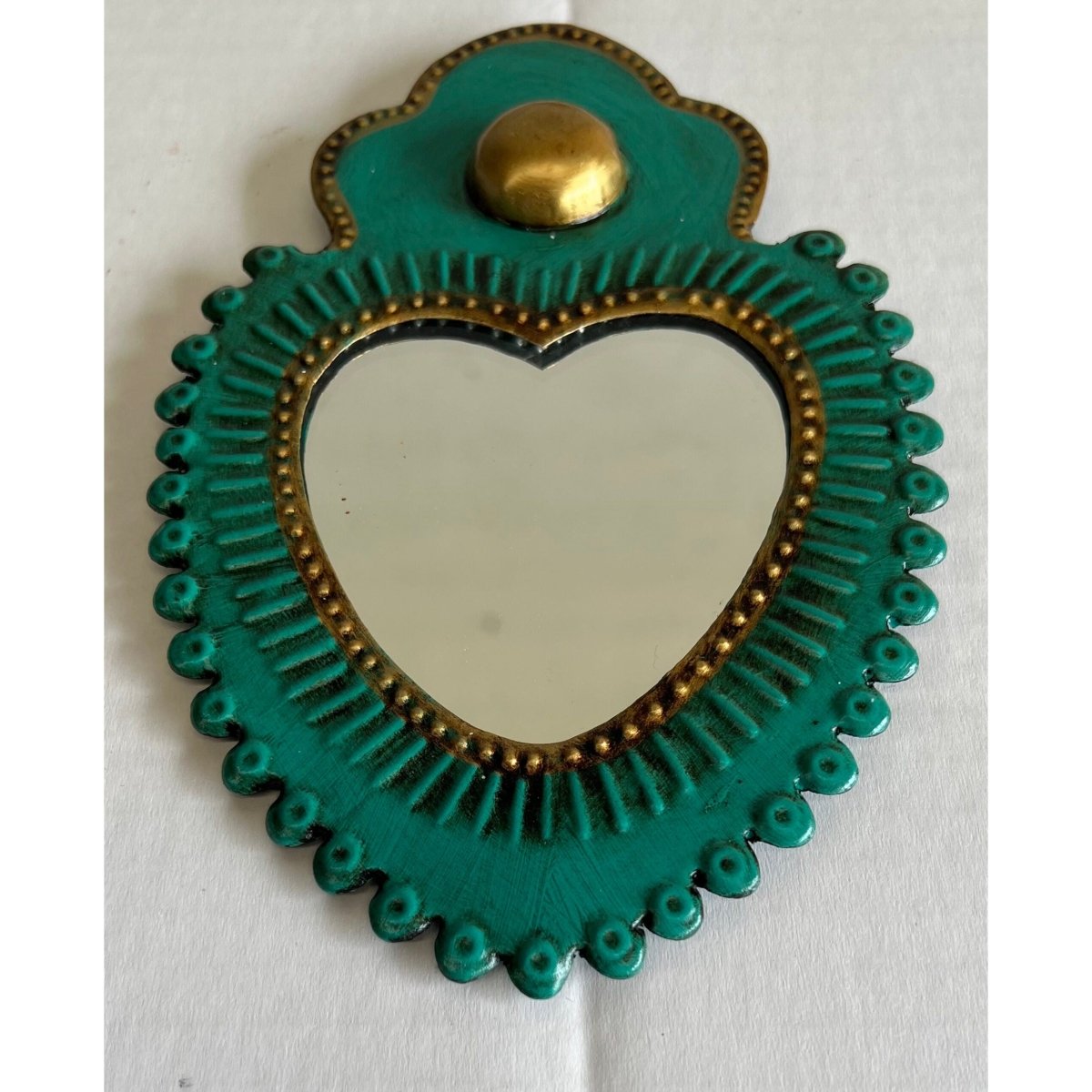 Mexican Tin Heart Mirror | Mexican Folkart-Mexican Handicrafts-Mexican Folk Art-Jade and May